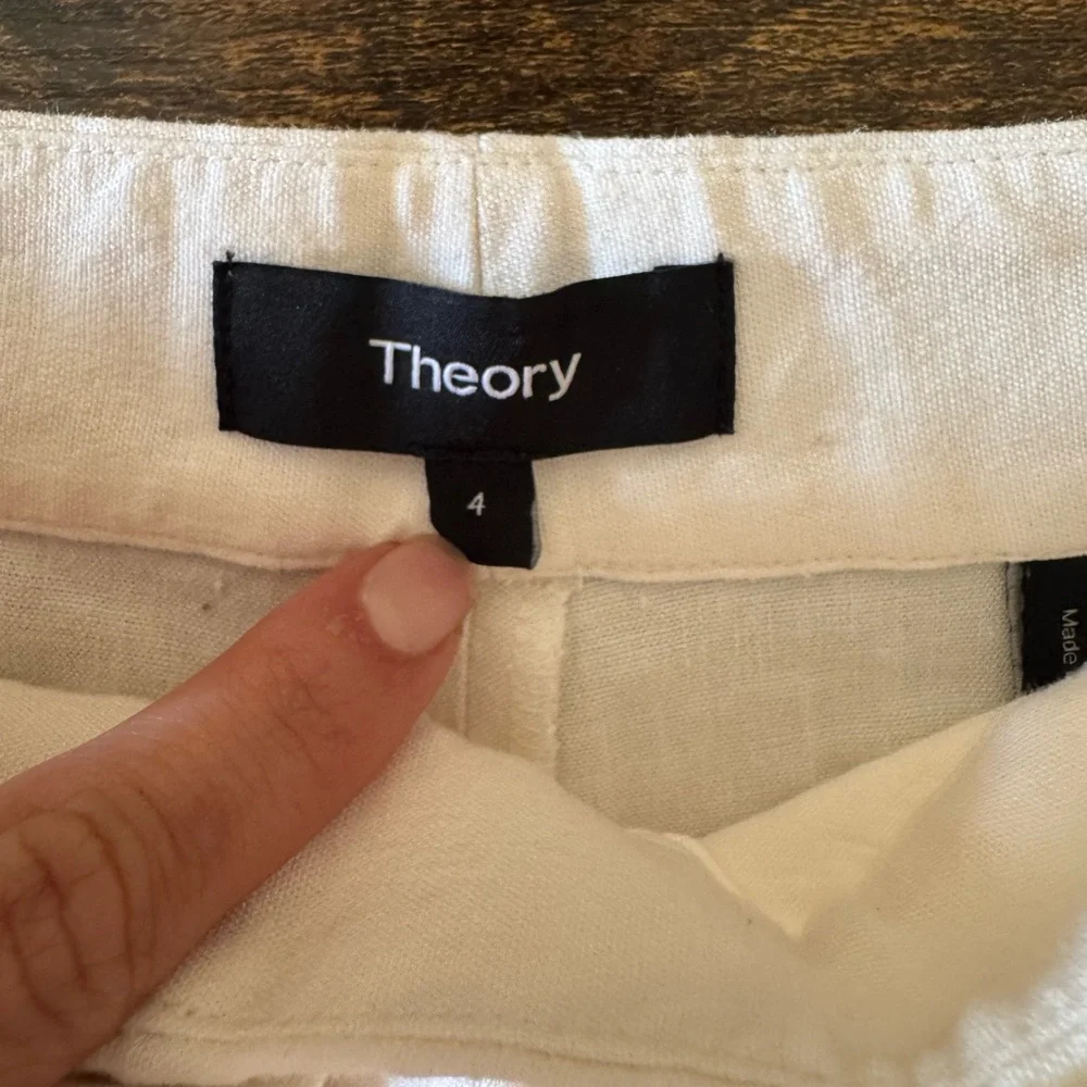 Theory Linen Blend Wide Leg Pants Cream High Rise Minimalist Size 4 - Picture 3 of 8